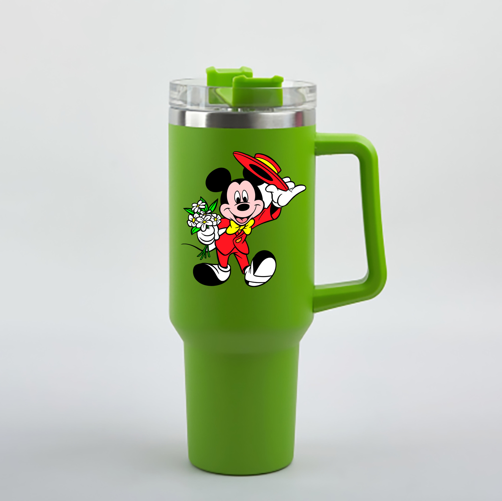 （画像用） ミッキーマウス Mickey Mouse 1200mL車用タンブラー - クリスタルステッカー（プラスチックストロー付き）